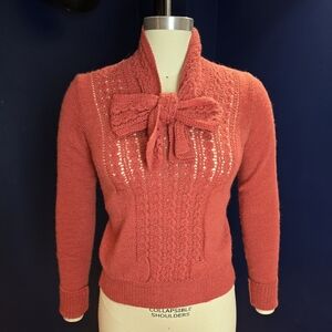 Vintage 1930s Hand-made Sweater with Bow Detail, Size S
